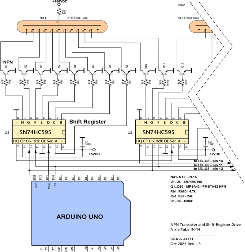 NPN Transistor and Shift-Register Drive Nixie Tube