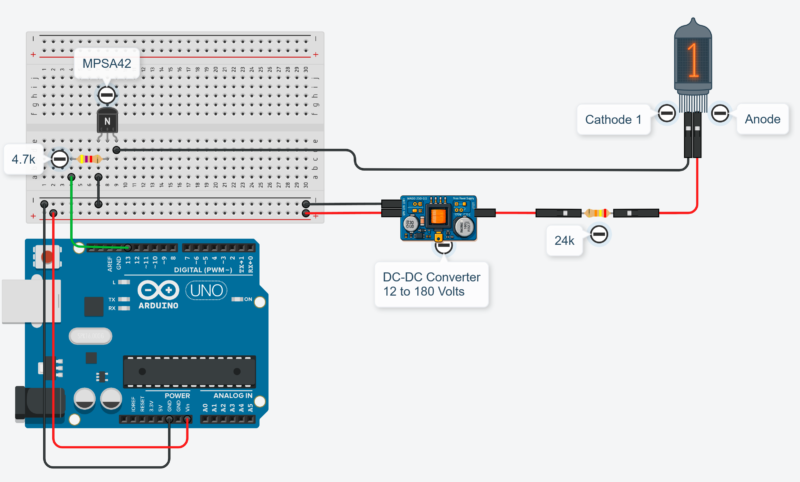 NPN Transistor Drive Nixie Tube - Wiring Diagram