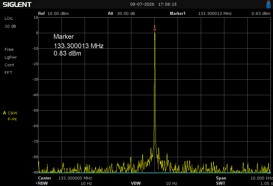 Quartz Crystal 133.3 MHz Oscillator Spectrum 10 kHz Span