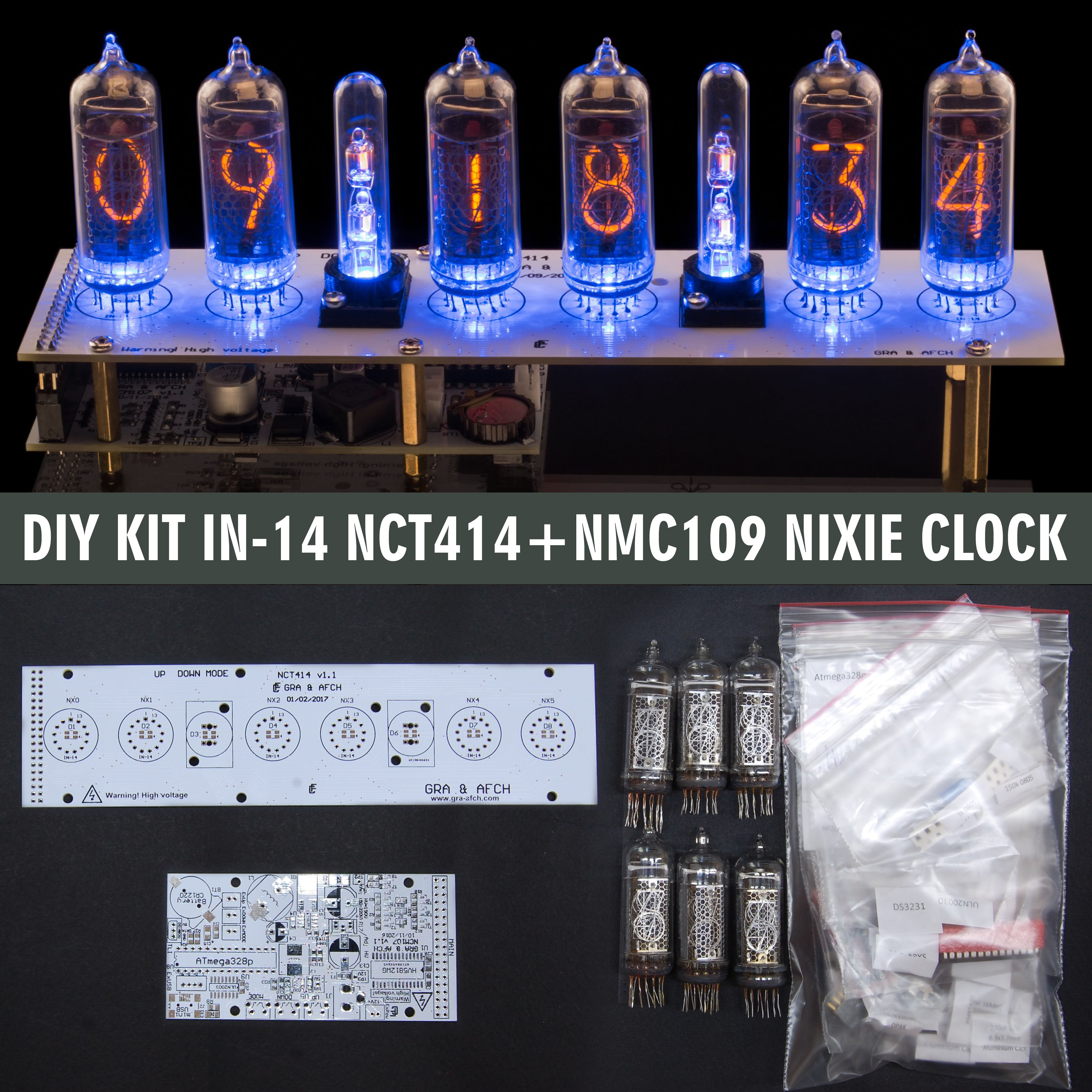 Nixie tube clock IN-14 Amber US power adapter included 