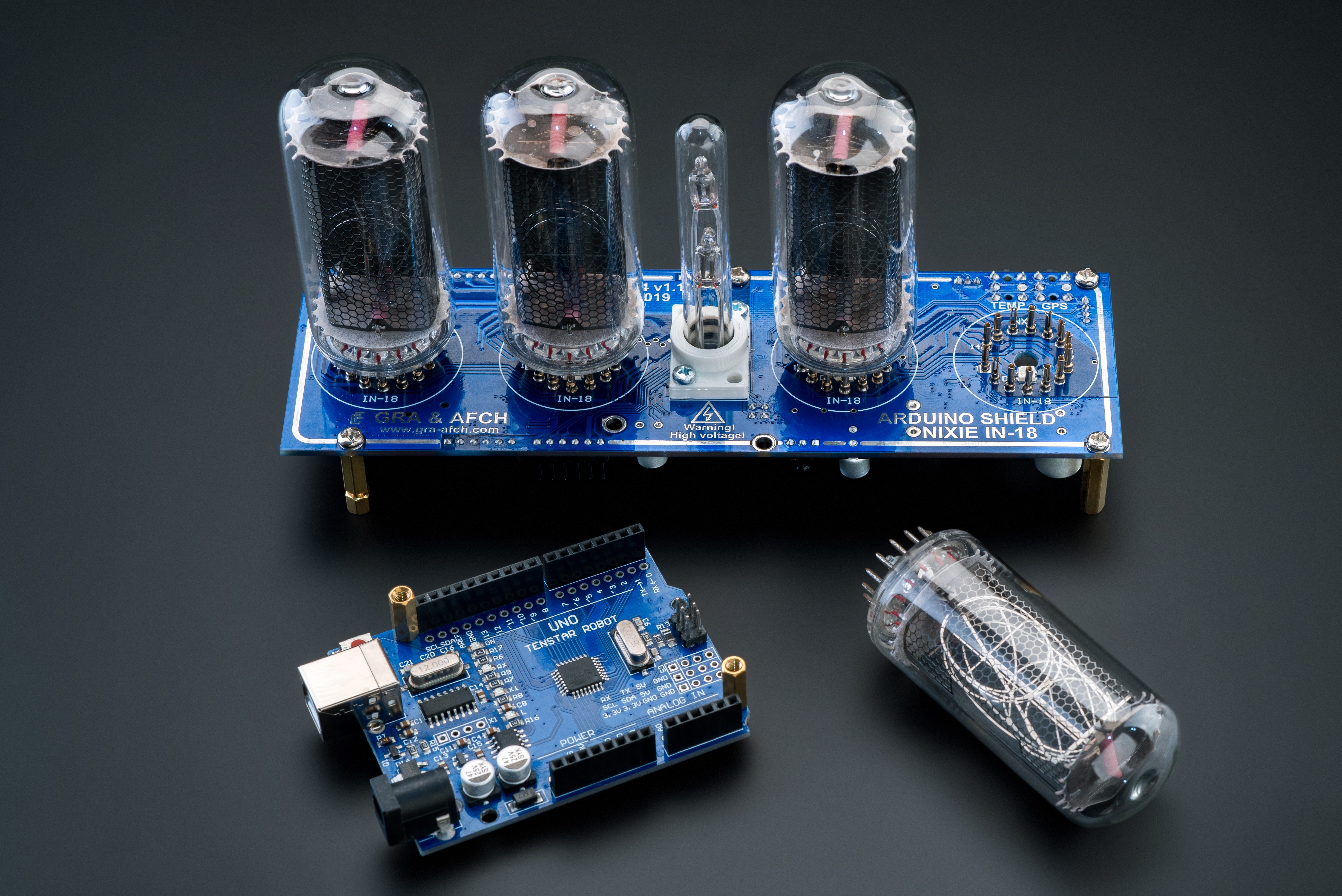 IN-18 Nixie Tubes Clock [RGB, USB, Musical] [with Sockets] [Tubes, Columns,  Power Supply] [Temp. sensor] [4, 6, 8 TUBES]