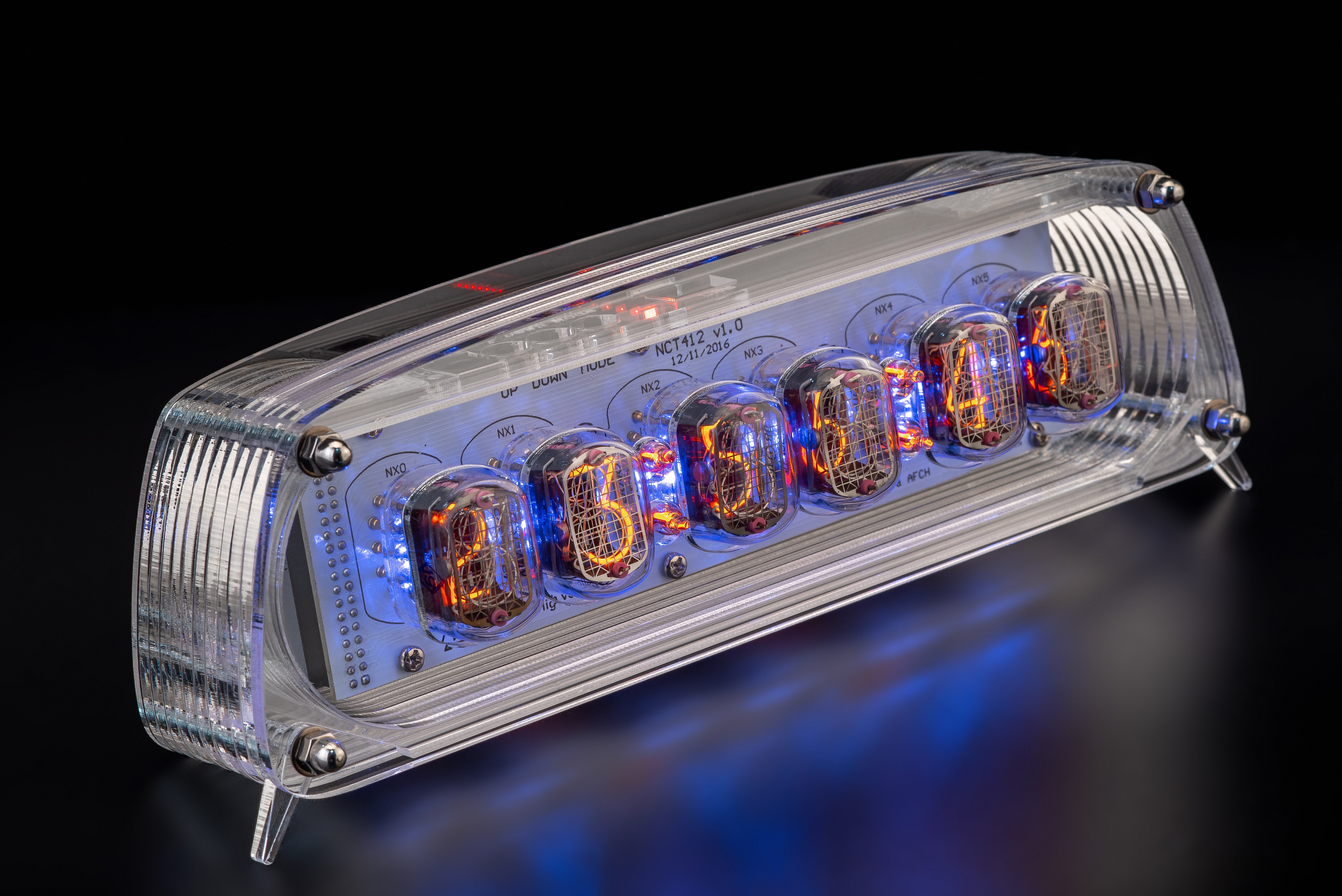 KIT Nixie Clock Vintage IN-12 Tubes Acrylic Transparent Case Blue LED Backlight