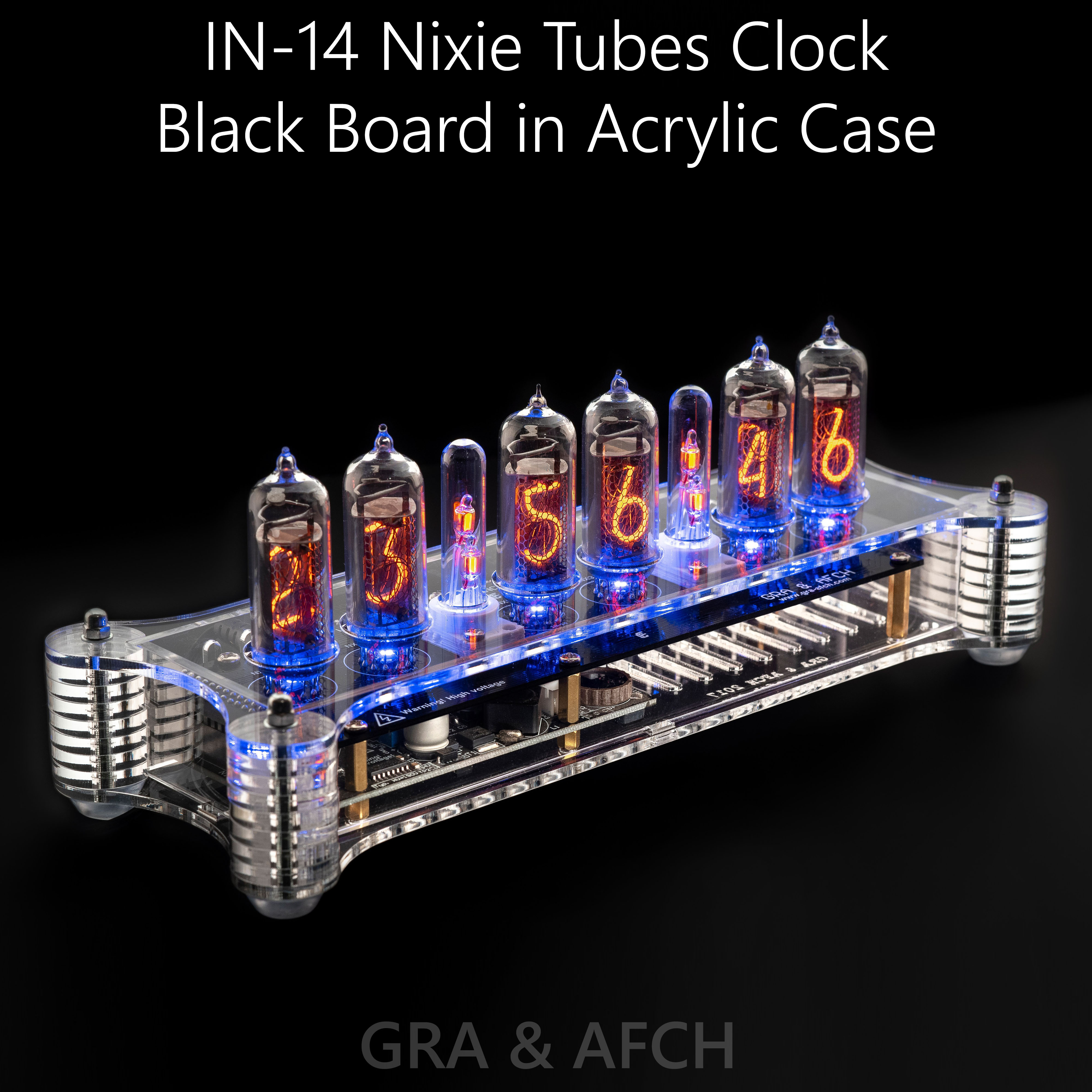 Nixie tube clock with IN-14 tubes and CLEAR CASE Remote Temperature 