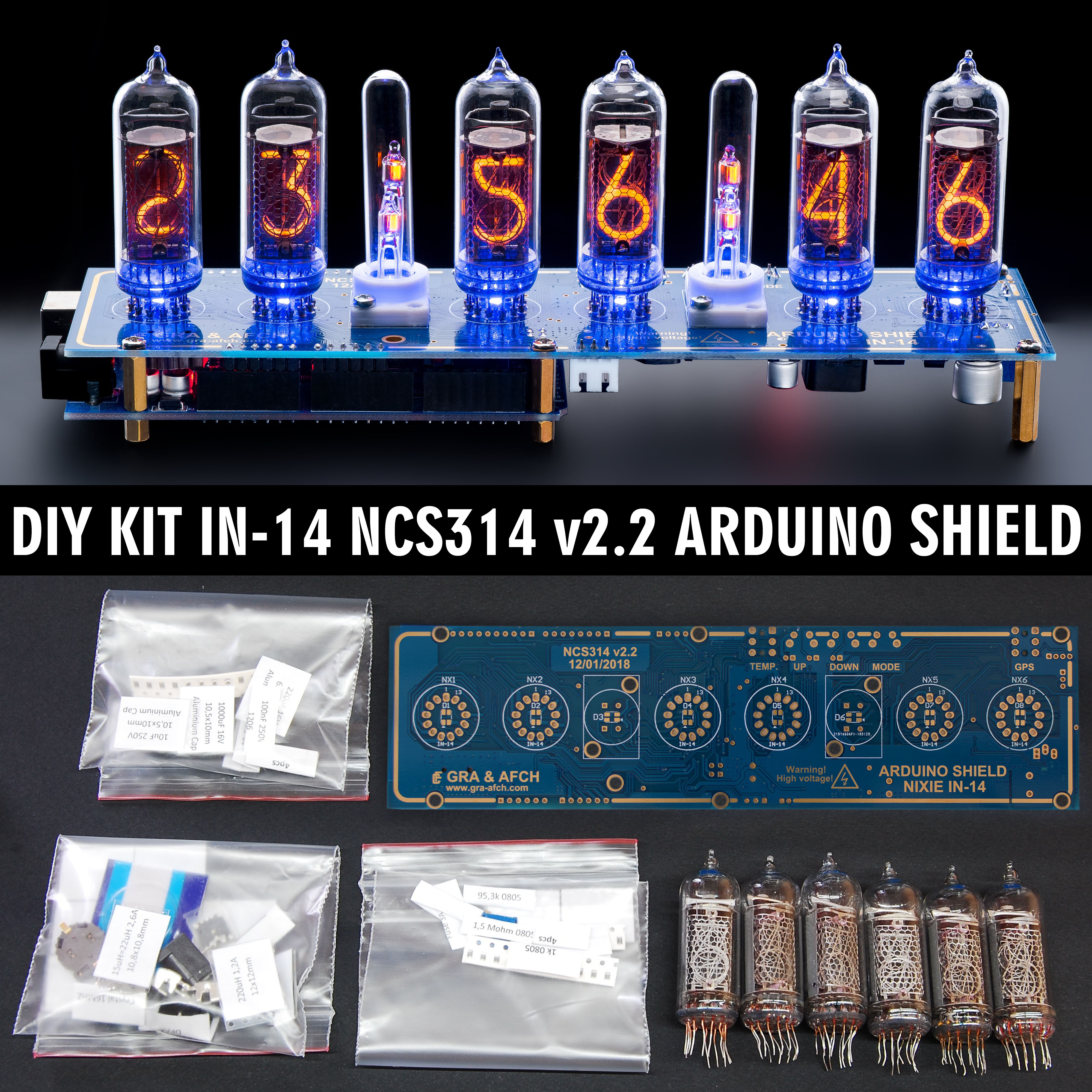 6 digit Nixie Clock Kit Open source Arduino No Tubes facile à construire 