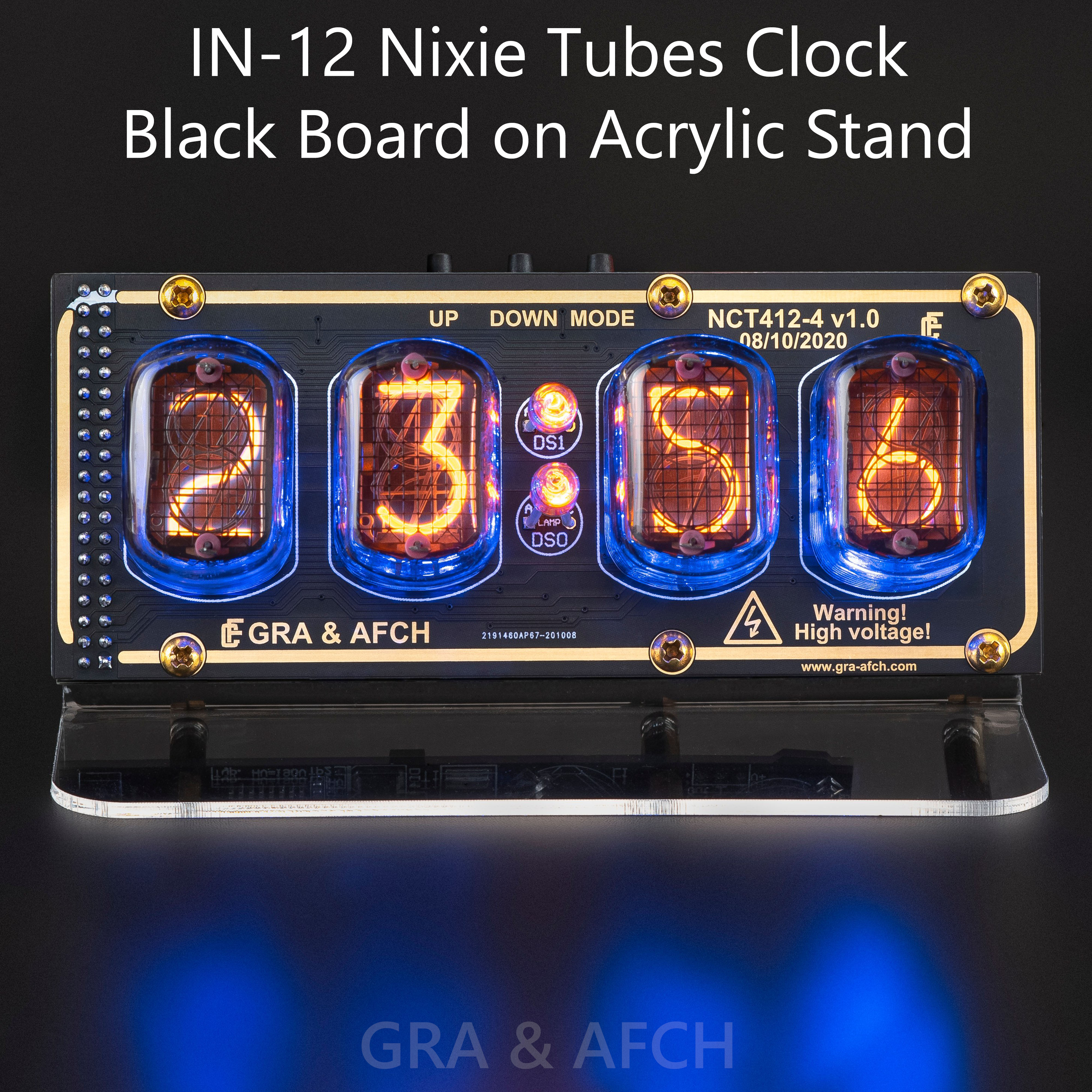 IN-12 Glow Nixie Tube Clock with CLEAR CASE 225 Color Light Display Date Remote 