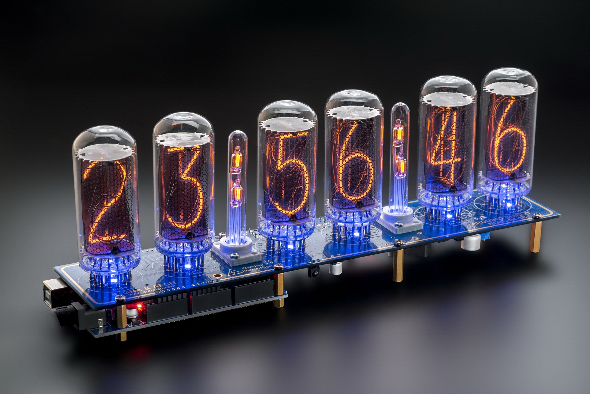 IN-18 Arduino Shield Nixie Tubes Clock [RGB, USB, Musical] [with Sockets]  [Tubes, Columns, Arduino, Power Supply] [Temp. sensor, GPS time sync., IR